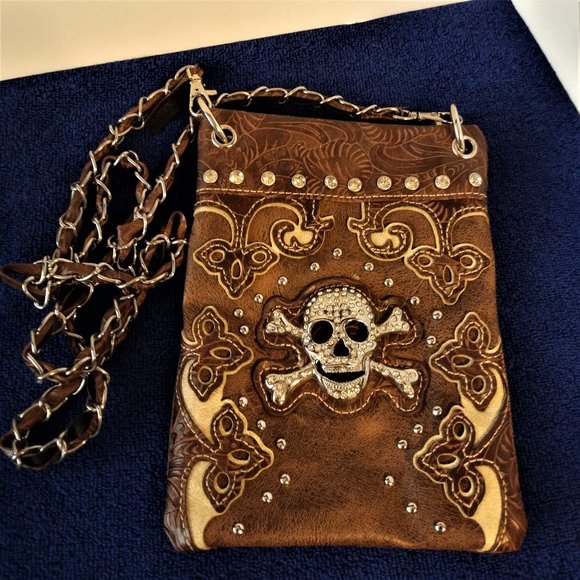 Handbags - Hip Bag with Studded Skull and Crossbones Purse